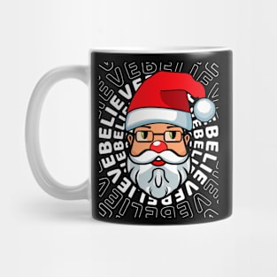 Santa Claus Cartoon Face Typography White Text Mug